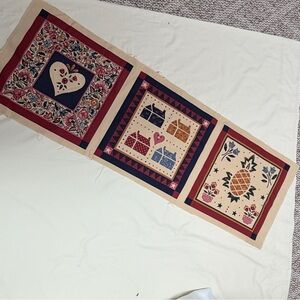 Vintage Folk Art Americana Quilt Panel Heart Houses Pineapple Cotton Fabric